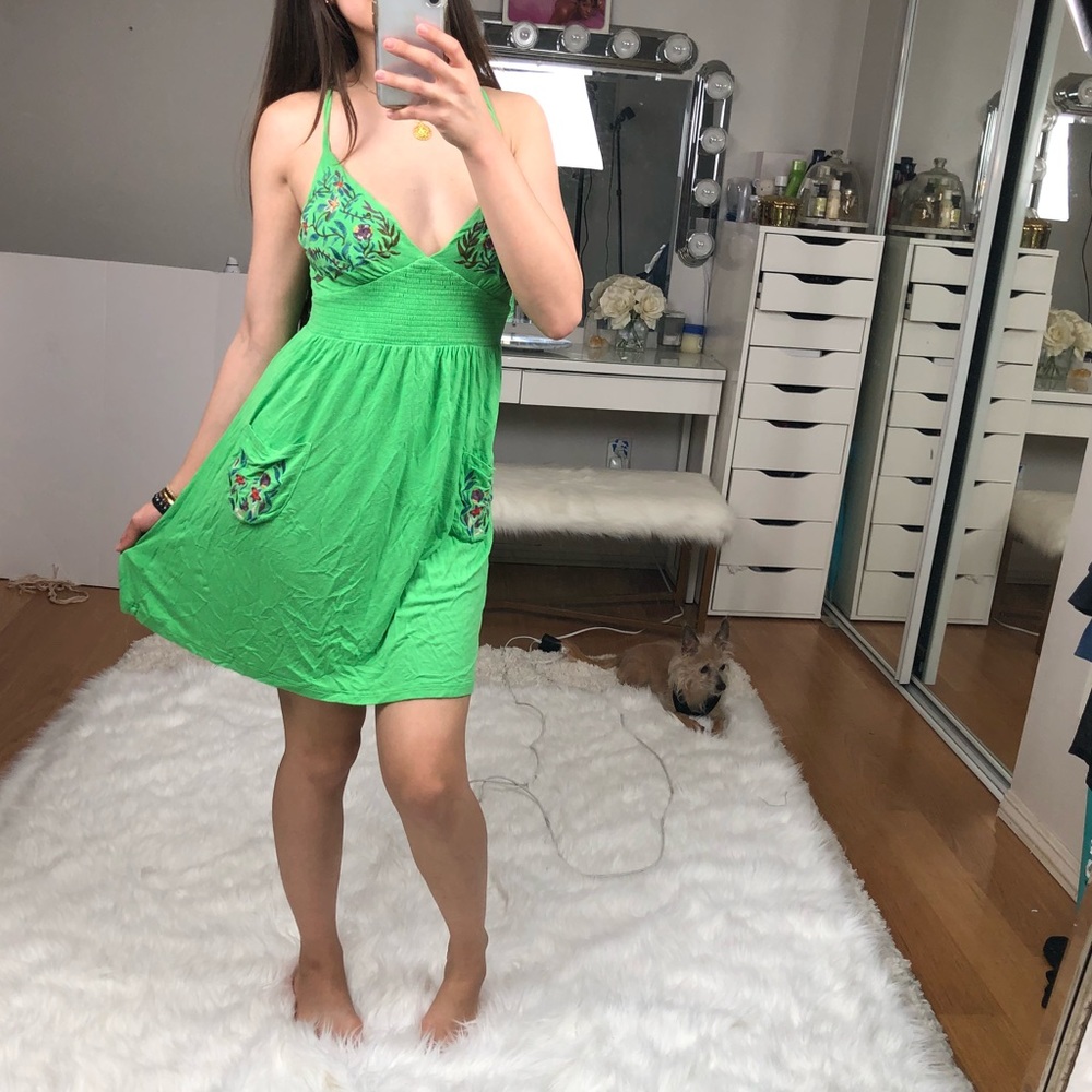 Theme Embroidered Lime Green Dress